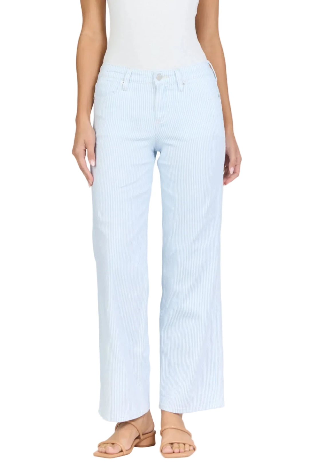 Taylor Mid High Rise Straight Leg Jean in Skyway Stripe by Dear John