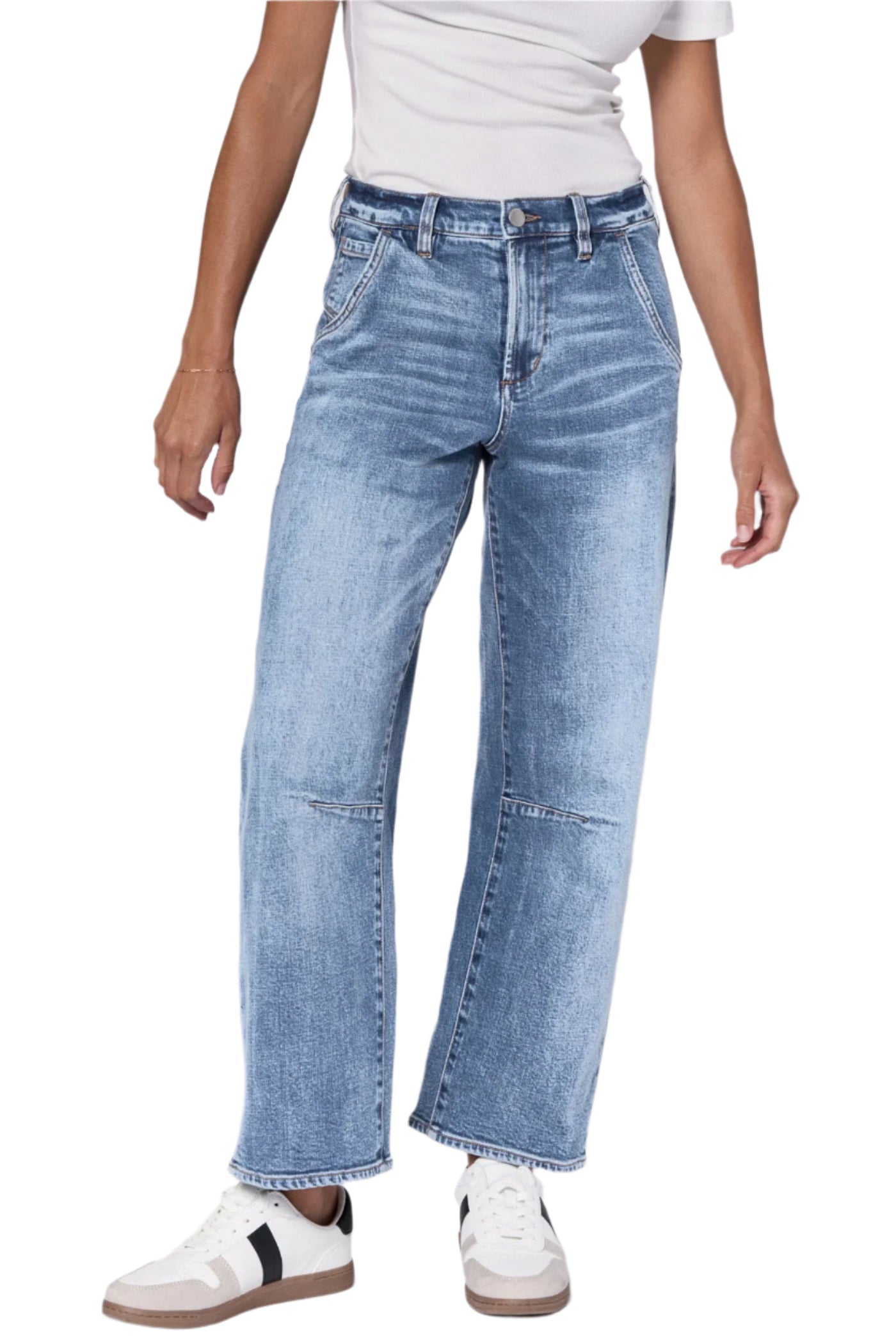 Cruising in your Lasso high rise cropped jean in medium wash. These meticulous creation features back &amp; leg darts to support a flattering loose fit that defines your waist and offers a relaxed silhouette. Perfect for those who crave versatility while easily transition from daywear to functional with its front slant &amp; full utility back pockets. Crafted for enthusiasts who prioritize both comfort and style, these jeans provide a structured fit that maintains its shape throughout the day.