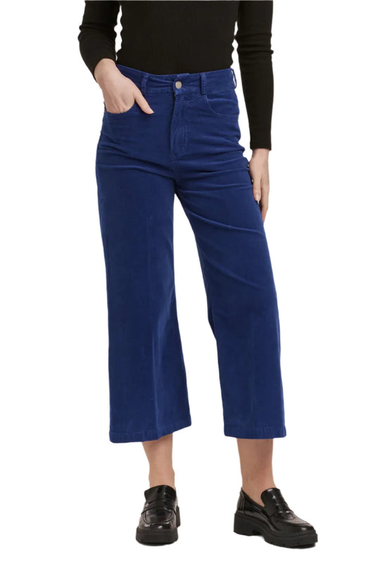 Audrey High Rise Cropped Corduroy Pant in Royal Blue by Dear John