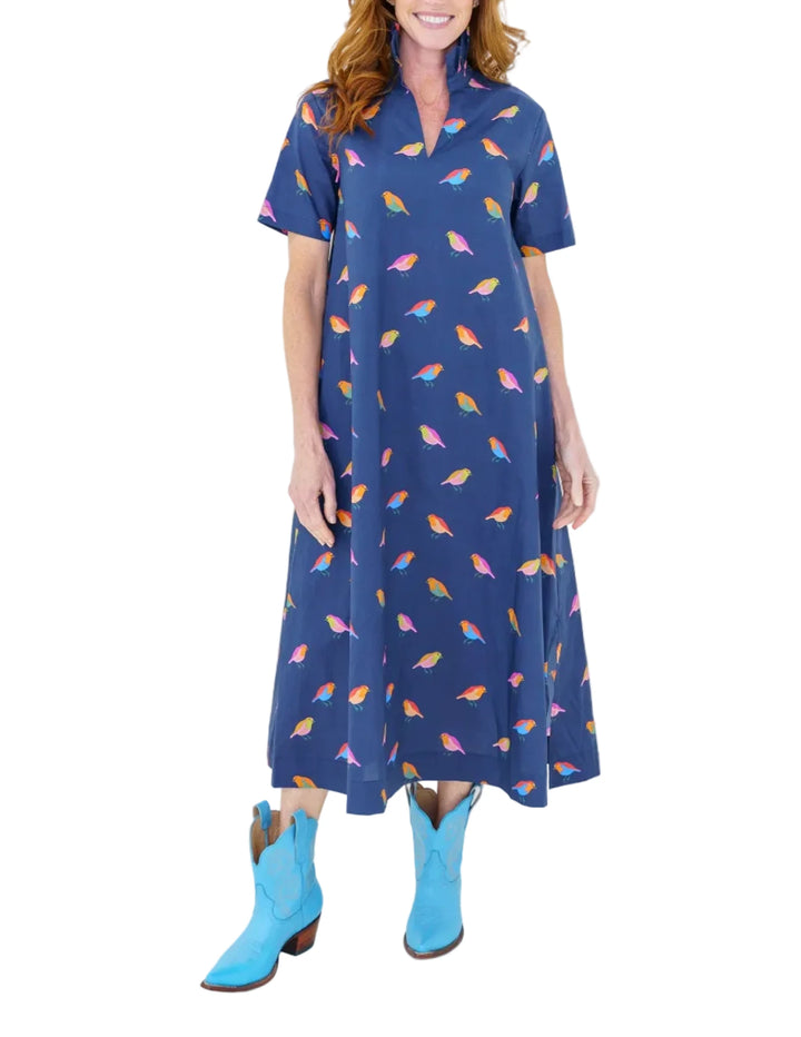 Georgia Bird Dress in Navy by Caryn Lawn