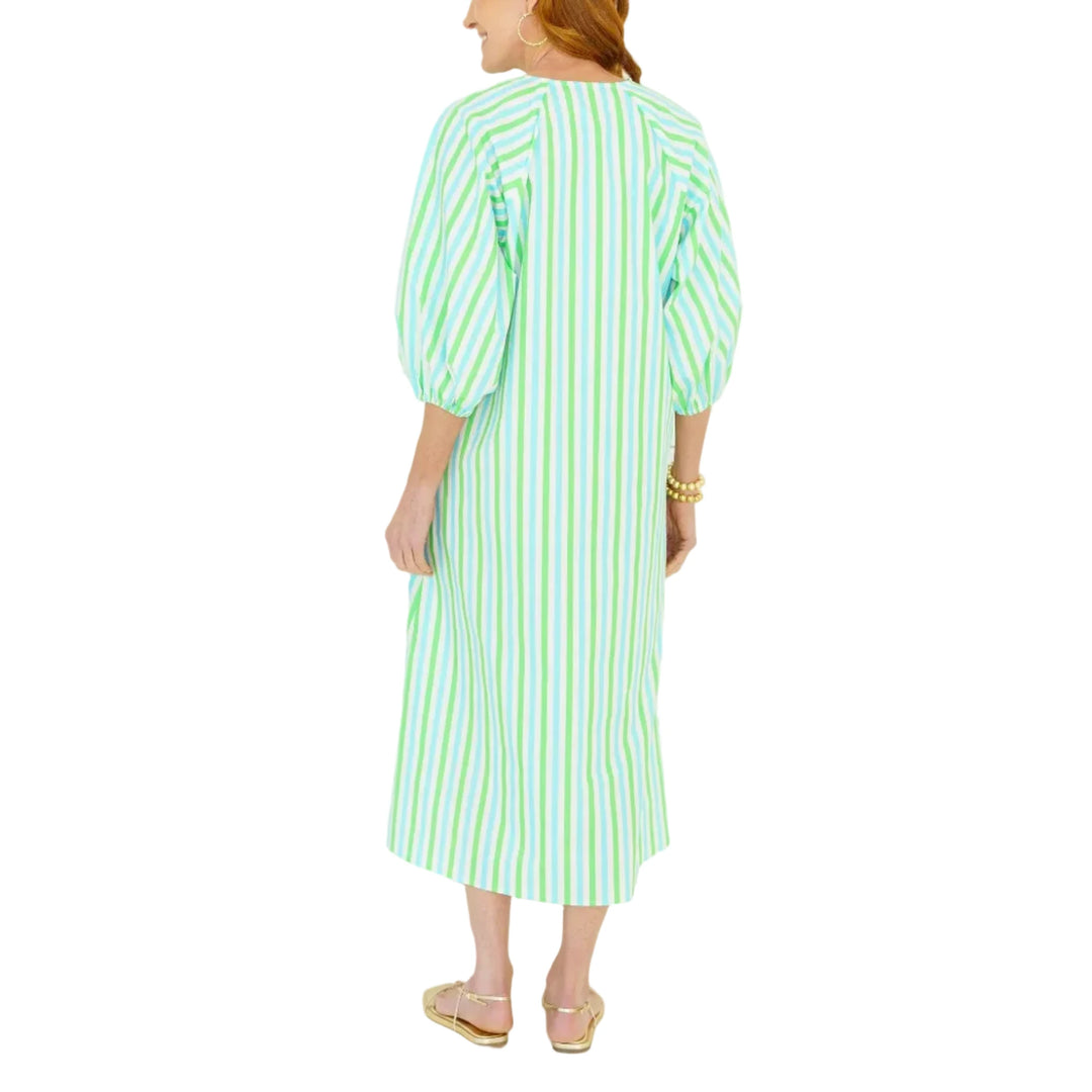The Coco Palm Beach Dress is a fun, effortless caftan style designed for easy elegance. Featuring a playful stripe pattern and billowy elbow-length sleeves, this 50-inch cotton poplin silhouette delivers a relaxed yet polished look. It comes with a detachable belt so you can wear it cinched for shape or loose and flowy — equally fabulous either way. And of course, it has pockets.

Lightweight, chic, and made for sunny days, the Coco Palm Beach Dress is your go-to style for looking effortlessly put together.