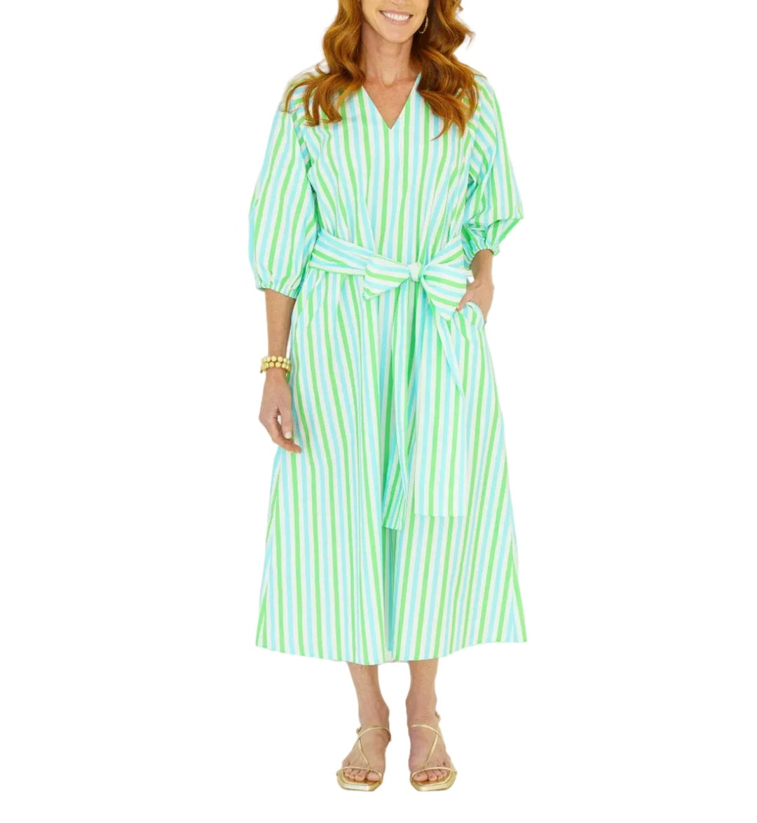 The Coco Palm Beach Dress is a fun, effortless caftan style designed for easy elegance. Featuring a playful stripe pattern and billowy elbow-length sleeves, this 50-inch cotton poplin silhouette delivers a relaxed yet polished look. It comes with a detachable belt so you can wear it cinched for shape or loose and flowy — equally fabulous either way. And of course, it has pockets.

Lightweight, chic, and made for sunny days, the Coco Palm Beach Dress is your go-to style for looking effortlessly put together.