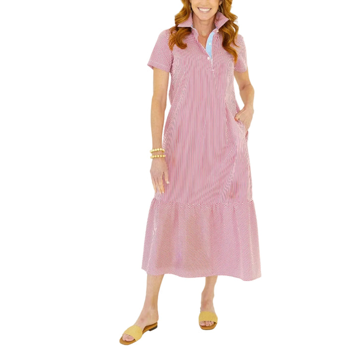 The Maddie Dress is a fun, easy cotton poplin tiered style designed for everyday wear with a polished twist. This 50-inch silhouette features a great popped collar and is adorned with a pop of color grosgrain ribbon along the inside placket for a subtle, playful detail. Flowy, flattering, and comfortable, it’s the kind of effortless dress you can throw on and go — while still looking put together. And of course, it has pockets.

Lightweight, versatile, and full of personality, the Maddie Dress is an easy fa