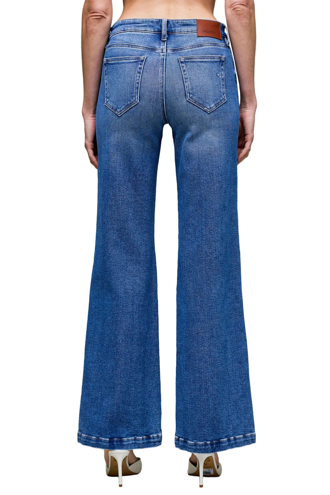 Elevate your denim collection with these dark wash pintuck mid-rise flare jeans. The flattering mid-rise cut sits comfortably at the hip, while subtle pintucks add refined texture and dimension to the front. A classic dark wash pairs effortlessly with any top, and the flared silhouette creates a balanced, vintage-inspired look. Perfect for casual outings or dressed-up occasions, these jeans deliver timeless style with modern comfort.