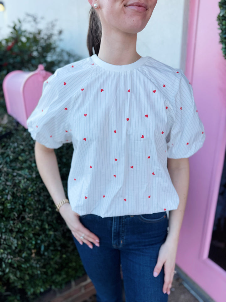 Heart Pinstripe Bubble Hem Top