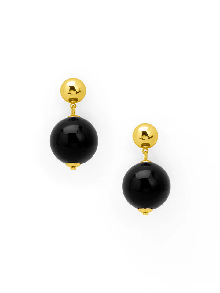 Drop earring featuring an oversized resin bead embellished by gold post.