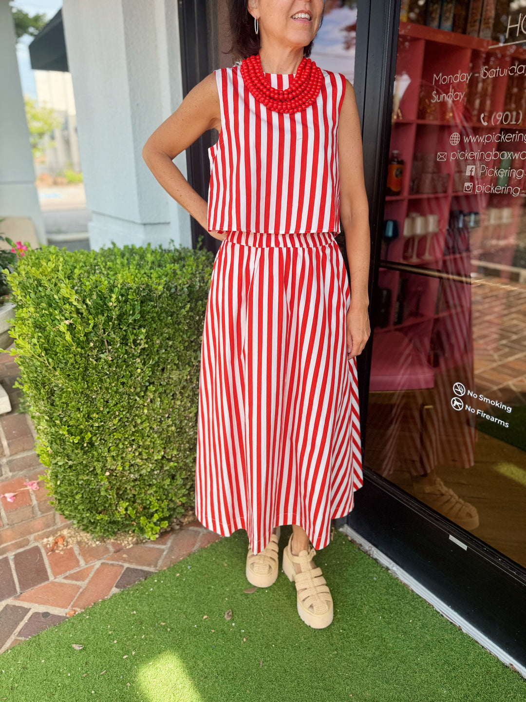 Pavilion Midi Skirt in Red Stripes