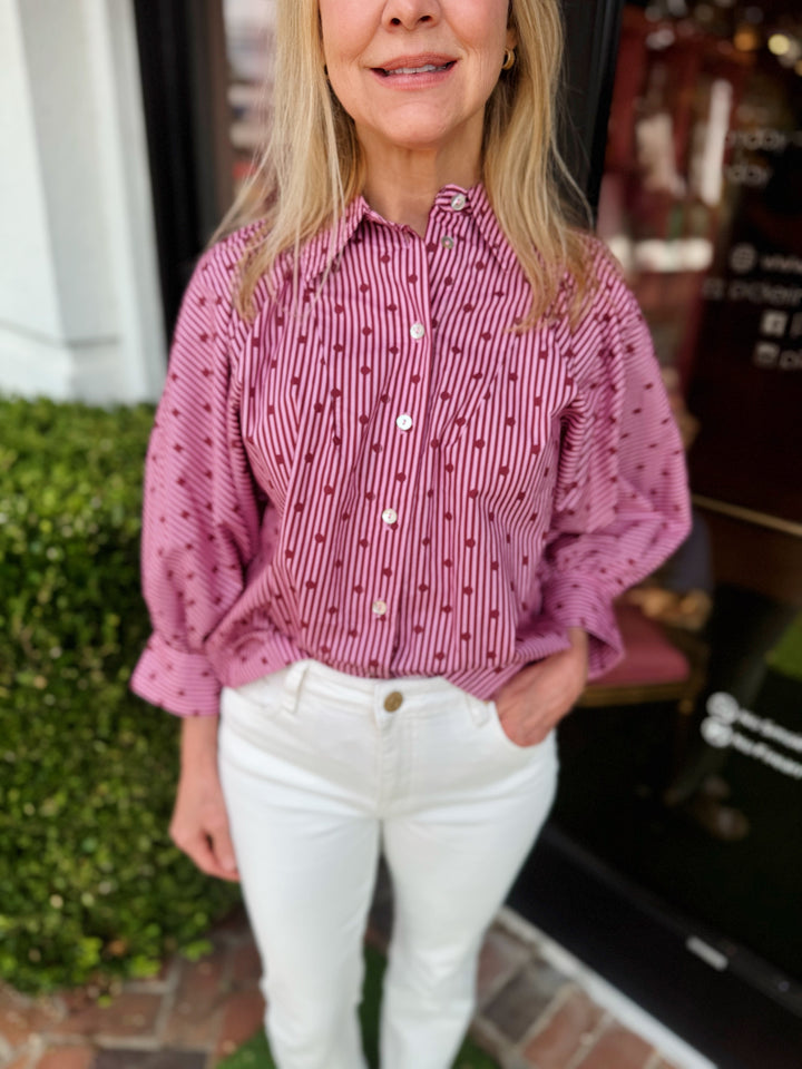 Ophelia Striped Dot Print Top