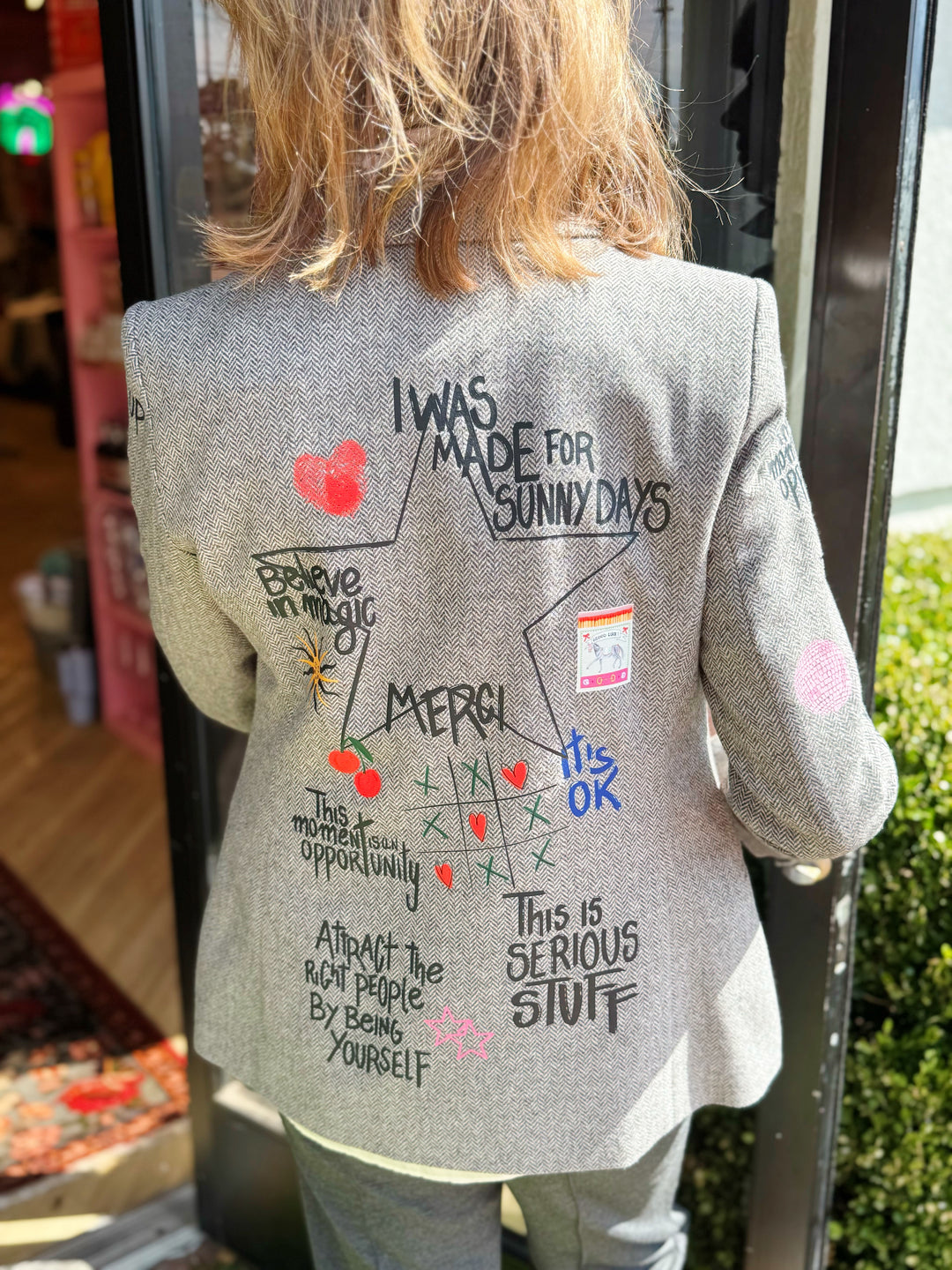 Grey Herringbone Blazer Graffti