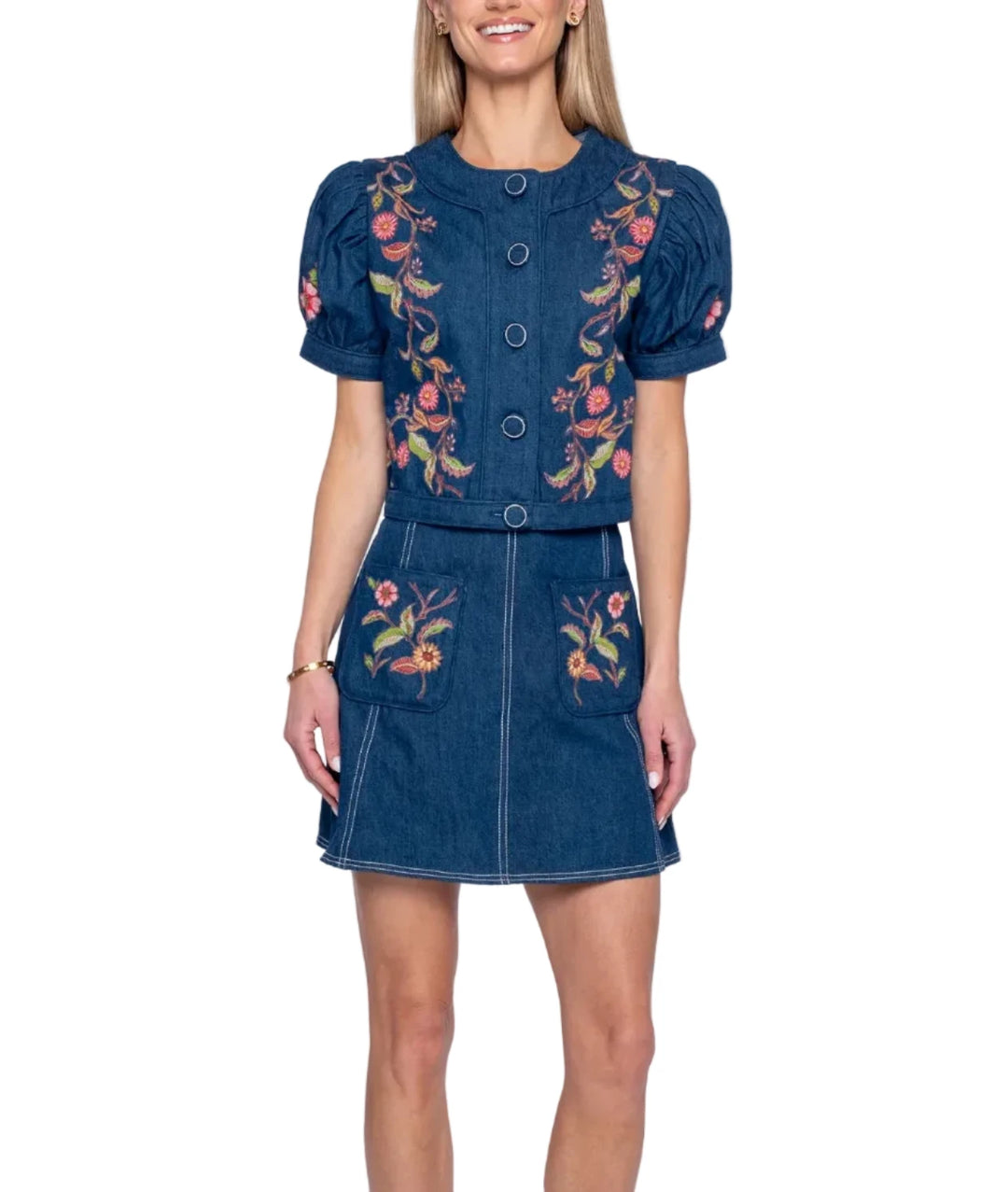 Coco Top in Denim Floral Embroidery by Elizabeth James the Label