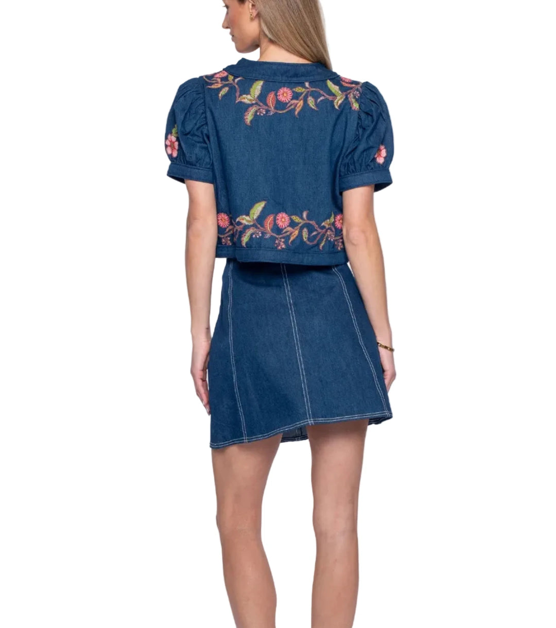 Coco Top in Denim Floral Embroidery by Elizabeth James the Label