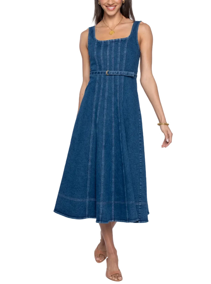The Alice Dress is a pretty, feminine, party ready style with just the right amount of fit and flare. She features a fitted bodice with flattering stitched-down pleats and a full bodied skirt that was made for dancing!

Product Details

Denim
Scoop neckline
Back zipper
Stitched down pleated waist
Optional belt
Full paneled skirt
Decorative stitching accents