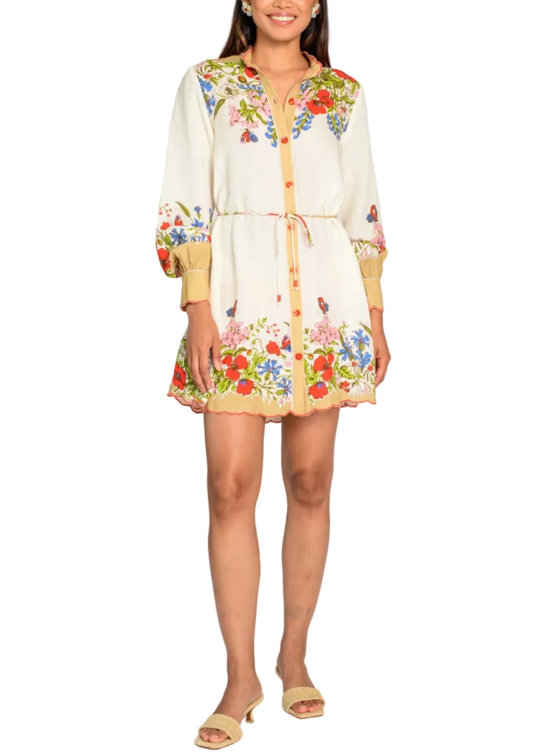 Tara is the style of the season! Her easy wear silhouette features a front placket, balloon sleeves, and a cord belt, with flower shaped buttons and picot trim accents to complement this beautiful floral motif.


Product Details

Viscose linen
Mandarin collar
Button front
Balloon sleeves with button cuffs
Optional cord belt
Side seam pockets
Fully lined
Scallop embroidery trim