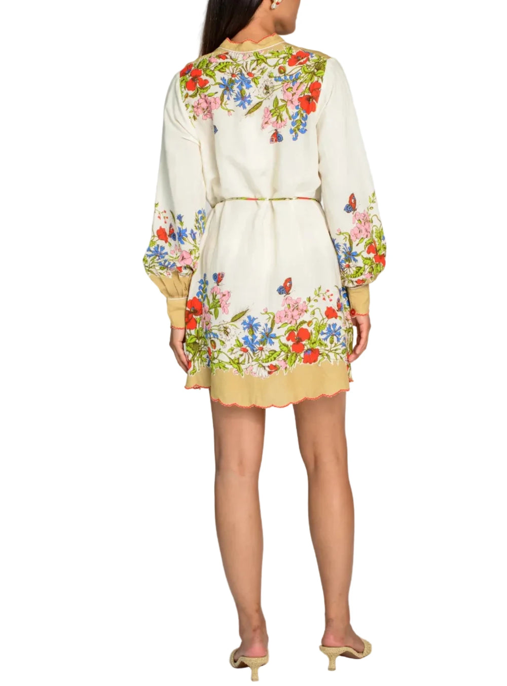 Tara is the style of the season! Her easy wear silhouette features a front placket, balloon sleeves, and a cord belt, with flower shaped buttons and picot trim accents to complement this beautiful floral motif.

Product Details

Viscose linen
Mandarin collar
Button front
Balloon sleeves with button cuffs
Optional cord belt
Side seam pockets
Fully lined
Scallop embroidery trim