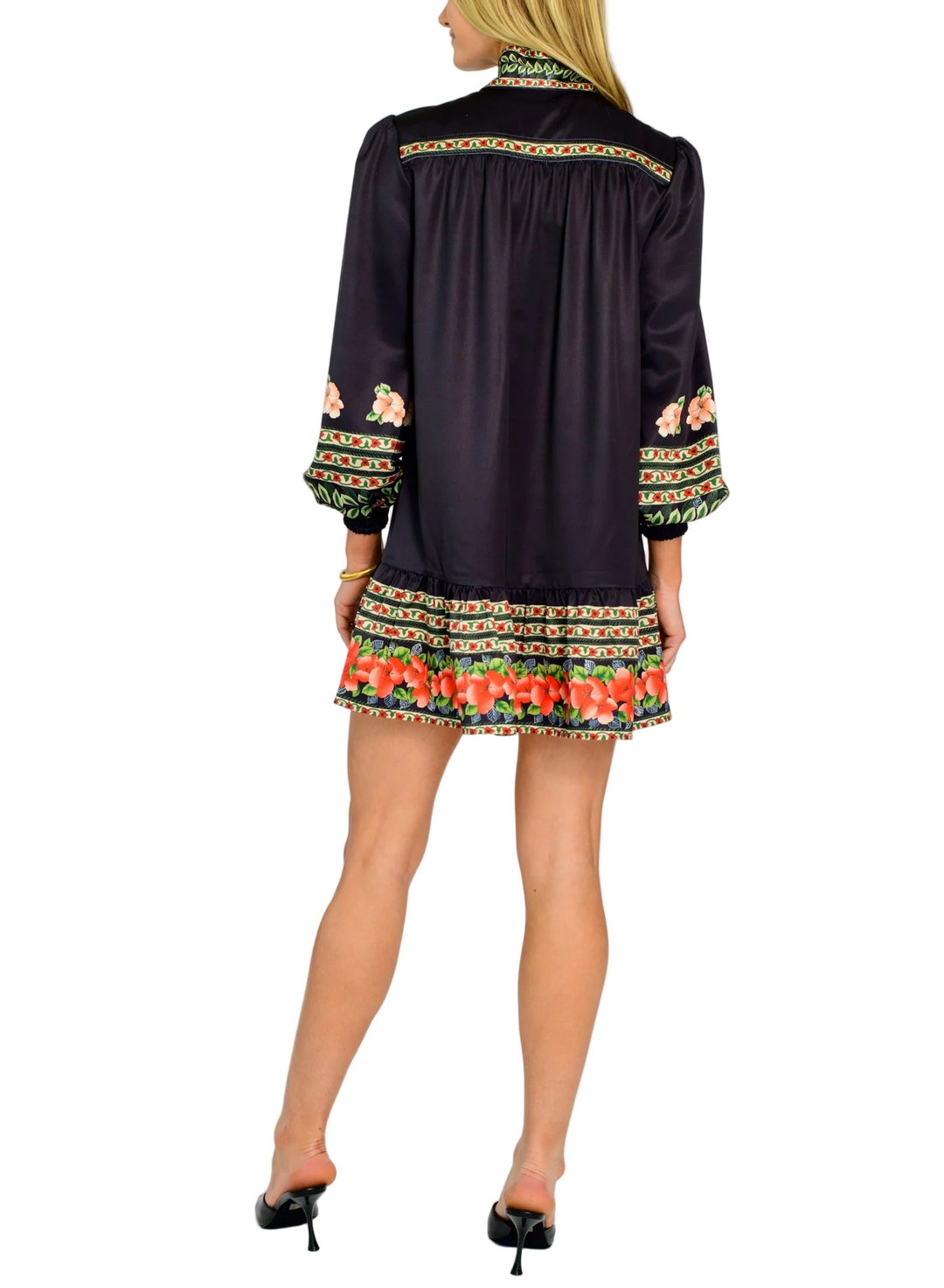 Our darling, feminine Brit Bow blouse just got even better! We added a ruffle hem skirt, turning this vintage 80's inspired silhouette into the cutest Holiday mini dress. Pair with some black tights and heels for an easy, chic look.