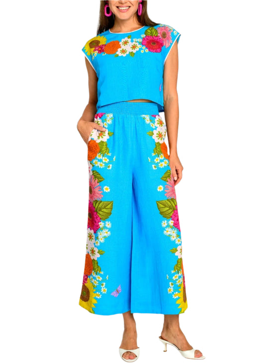 Jackie Top & Presley Pant Set in Wildflower Aqua by Elizabeth James the Label