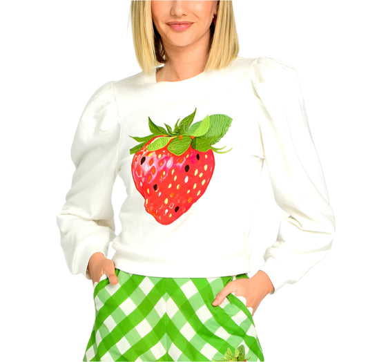 Jasmine Top in Strawberry Appliqué by Elizabeth James the Label