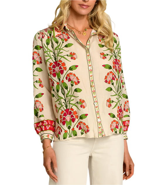 Lucia is a light, airy button-front blouse perfect for the Spring months. She can be worn loose, tied, or tucked with a variety of shorts, skirts, or pants.
