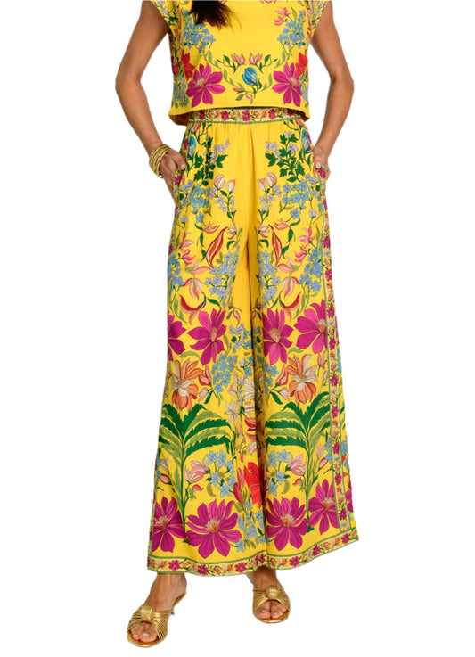 Refresh your Spring wardrobe with our chic new Presley pants & be prepared for compliments! This gorgeous Tapestry Palm motif pops on a vibrant yellow background and is accented with decorative trim. And the shirred elastic waist makes these pants lounge worthy.

 

Shown in Tapestry Yellow

Complete the set! Pair with our matching Jackie Top



Product Details:

Relaxed fit
Shirred elastic waistband
Front & back pockets
Decorative trim accents
Product Care Instructions:

Poly crepe silk
Machine wash on col