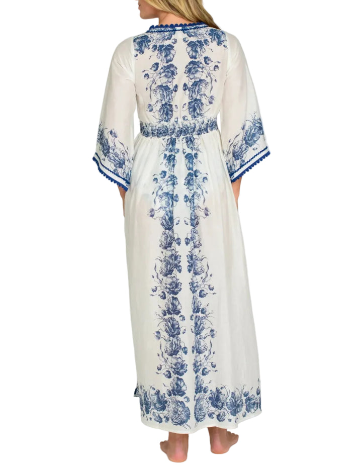Astrid Caftan in Navy Tea Rose by Elizabeth James the Label