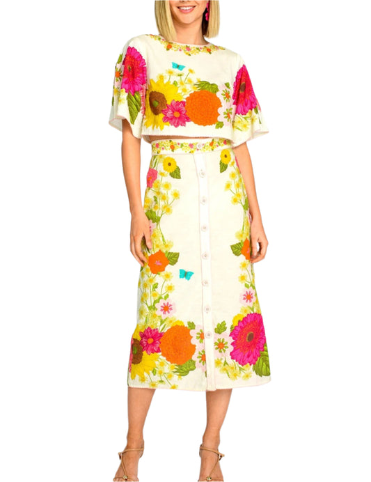 Paloma Top & Frannie Skirt in Wildflower Ivory by Elizabeth James the Label