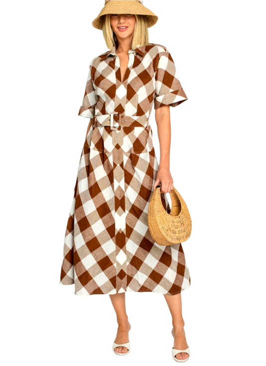 Collins Dress in Brown Gingham by Elizabeth James the Label