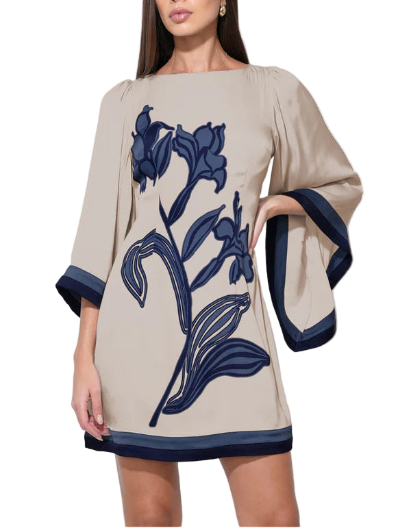 Emerson Bell Sleeve Blown Up Flower Mini Dress