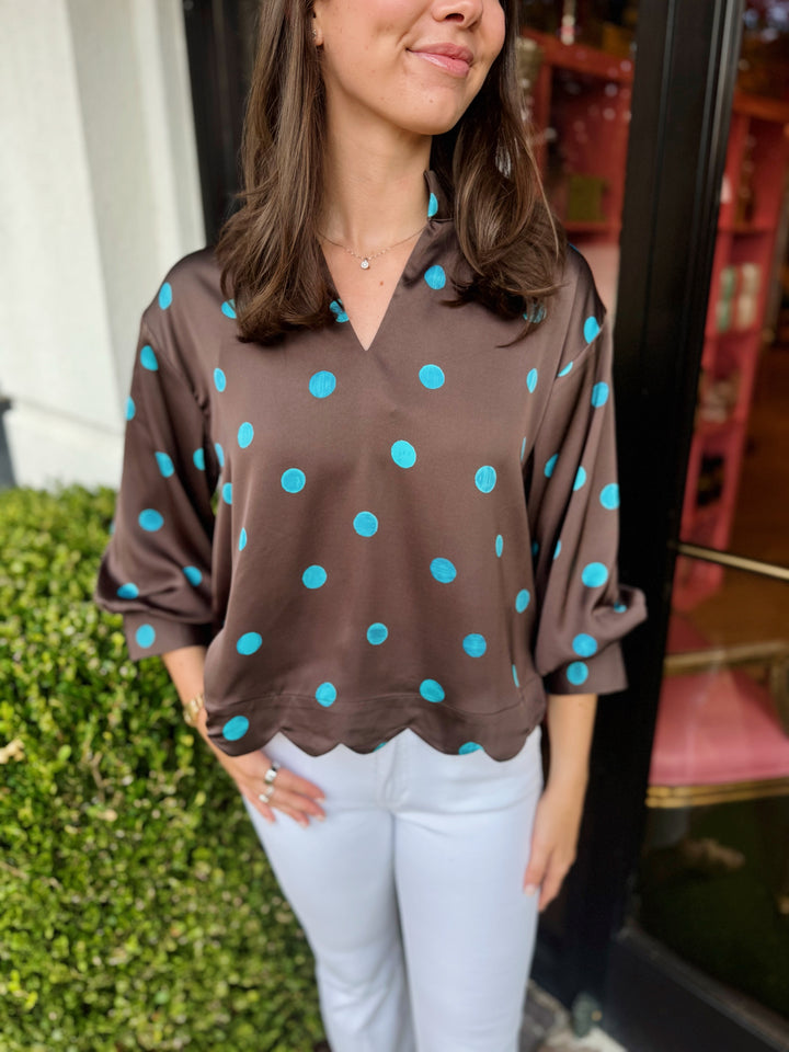 Lavina Dot Print Puff Sleeve Top
