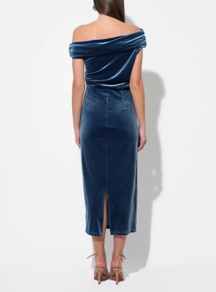 Casette Off Shoulder Velvet Midi Dress