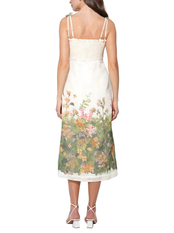 Eloise Braided Printed Floral Midi Dress - Pickering Boxwood