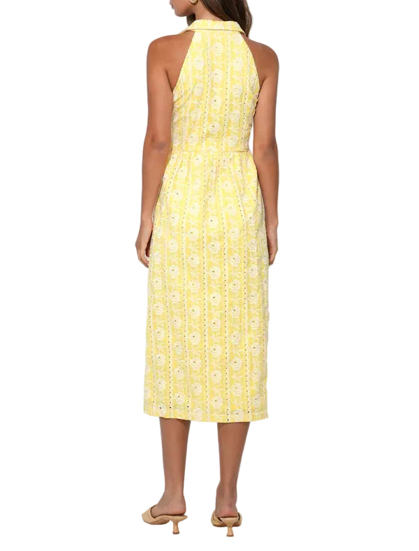 Hazel Halter Floral Embroidery Midi Dress - Pickering Boxwood