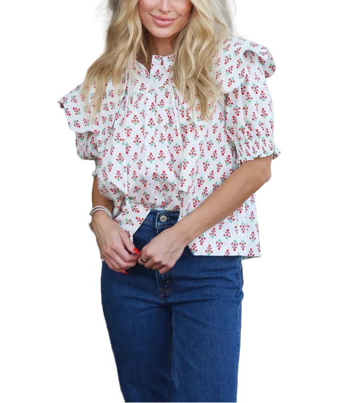Elevate your everyday wardrobe with this charming digital floral collar button top in ivory. The classic collar and button-front design offer timeless sophistication, while the vibrant digital floral print adds a modern, artistic touch. Crafted for comfort and style, this versatile piece transitions seamlessly from casual outings to polished occasions. Perfect for layering or wearing solo, it&