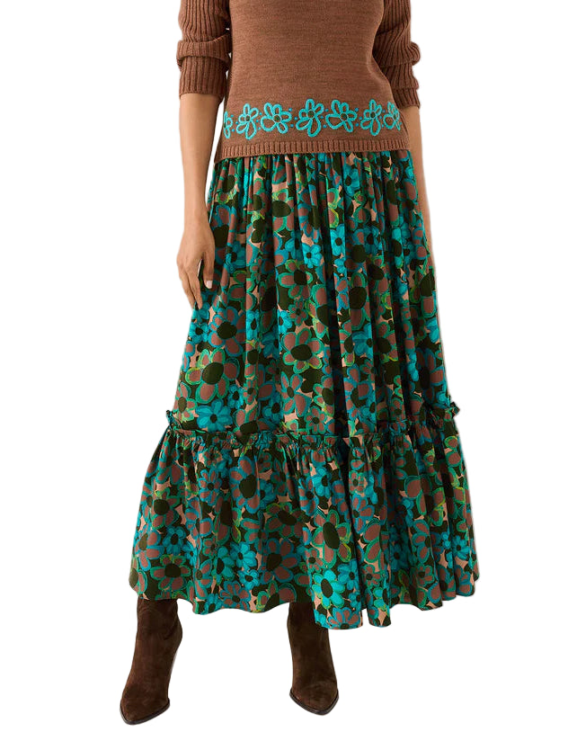 Elevate your wardrobe with The Farrah Skirt. This must-have features a flattering smocked waistband and ruffle tier skirt perfect for twirling! Made from soft tencel twill fabric for a luxurious and comfortable feel.