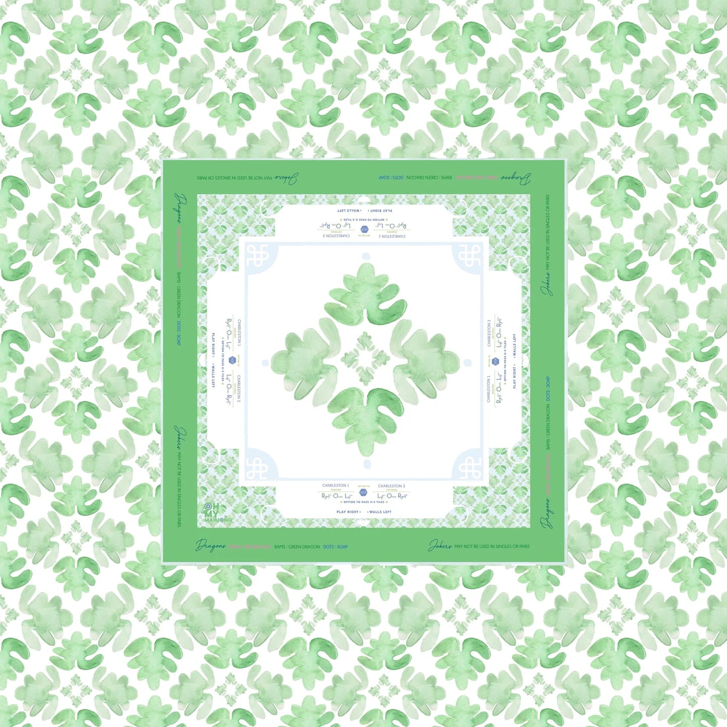 Sage Fresco Instructional Green Tablecloth by Oh My Mahjong