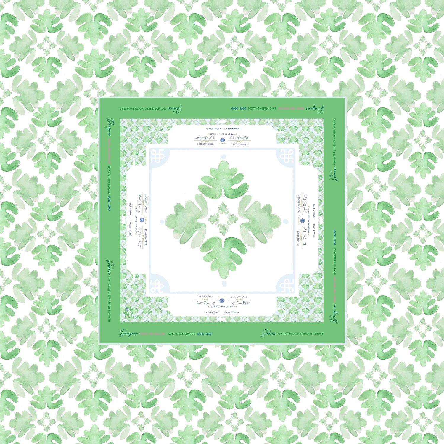 Sage Fresco Instructional Green Tablecloth by Oh My Mahjong