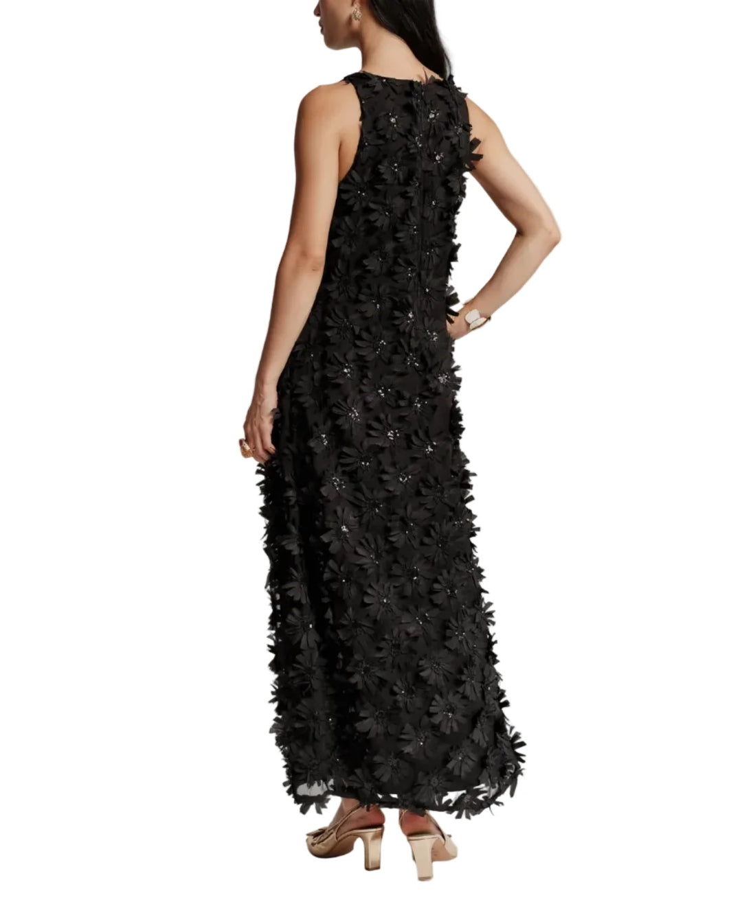 Runs slightly small in the chest; size up if between sizes
Sleeveless column maxi dress
Dimensional daisy appliqués all over with beaded center
Hidden back zipper
2 pockets
Lined
Material: 100% polyester
Professional dry clean only
Imported