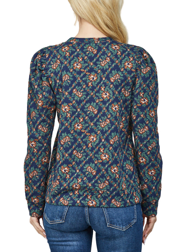 Jacquard Floral Puff Sleeve Top