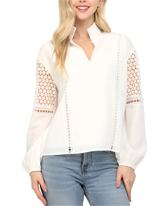 Eyelet Lace Trim Blouse