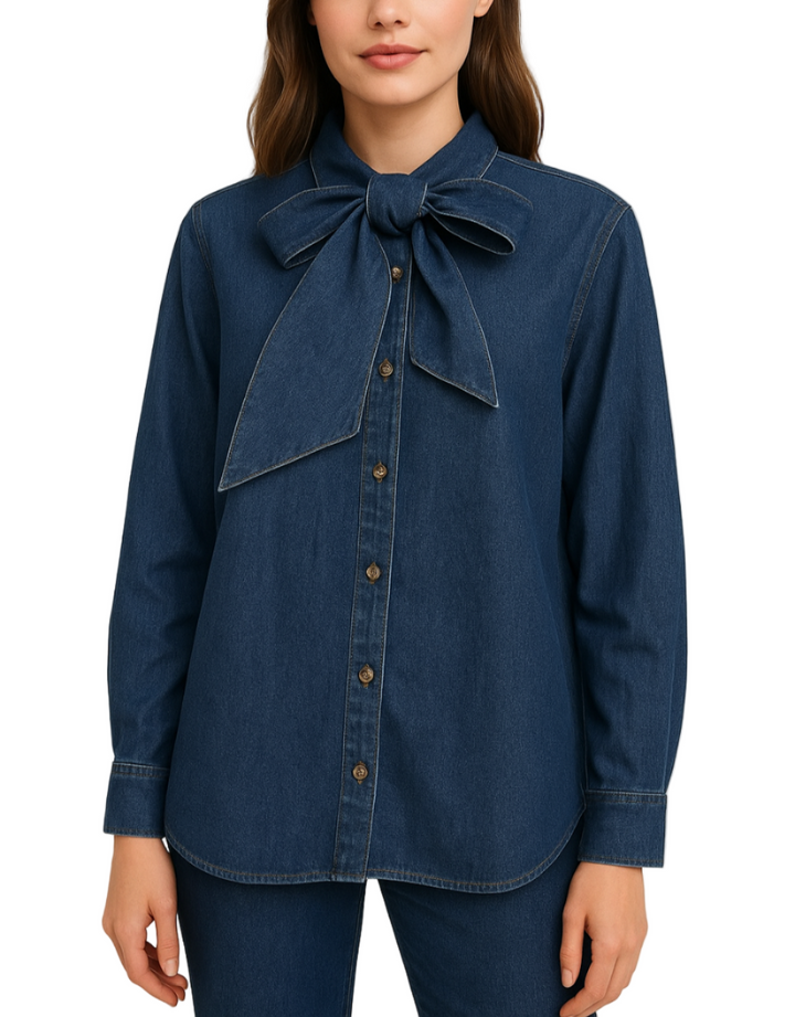 Juliette Bow Tie Denim Top