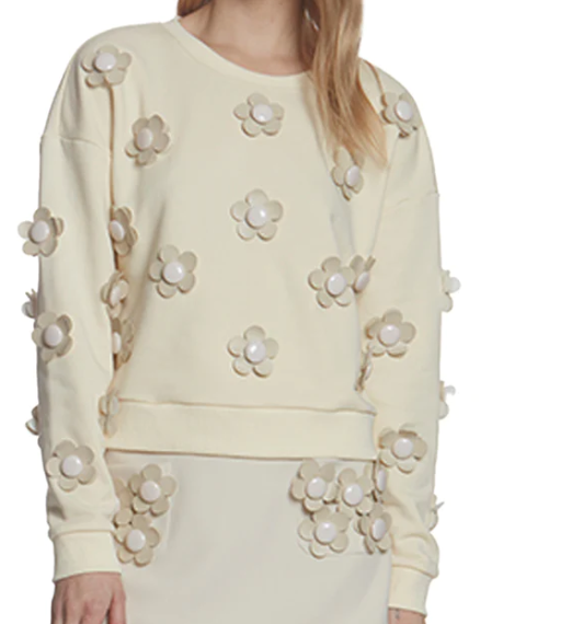 Flower Applique Sweatshirt in Cream by Stellah, floral, swestshirt