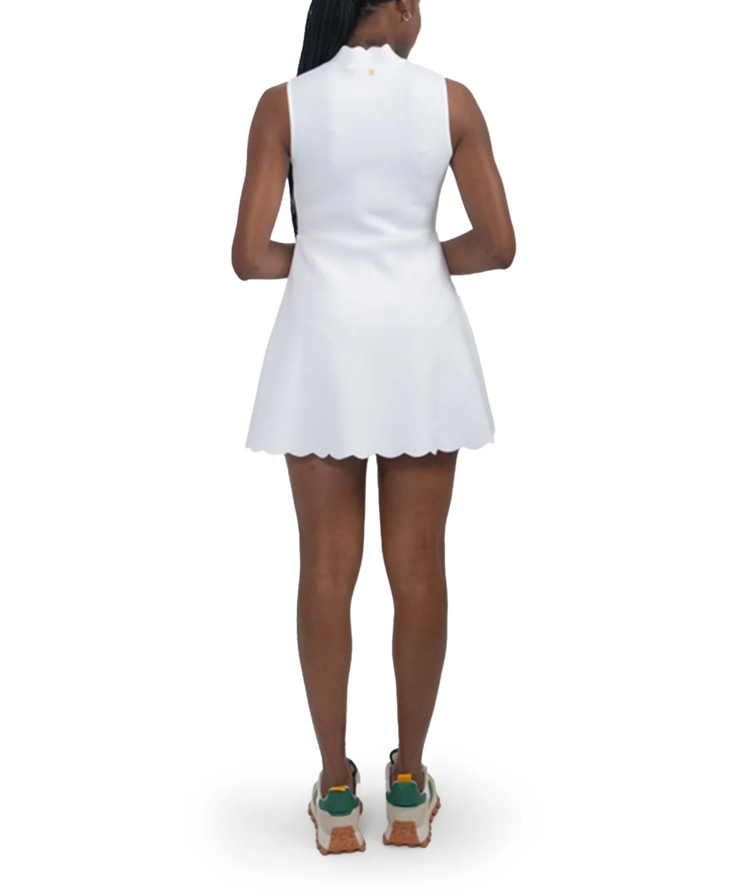 Varsity Orchid Dress in White Scuba by Emily McCarthy