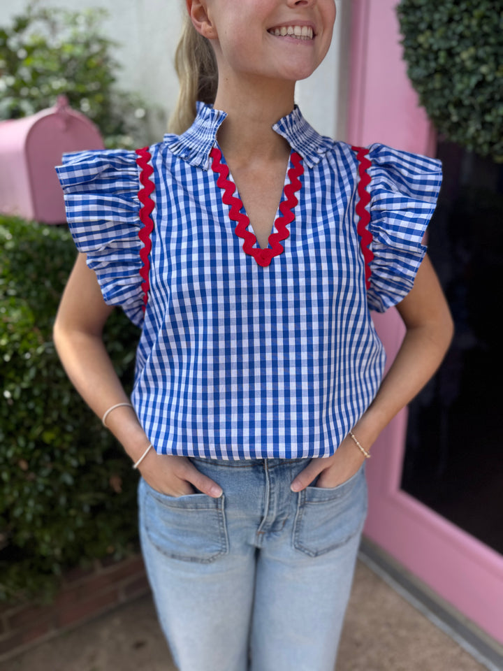 Mika Gingham Flutter Sleeve Top
