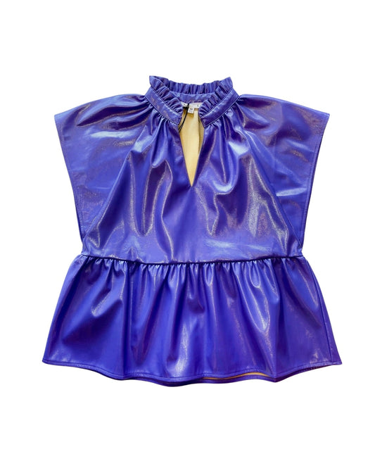 Anna Purple V Neck Leather Top