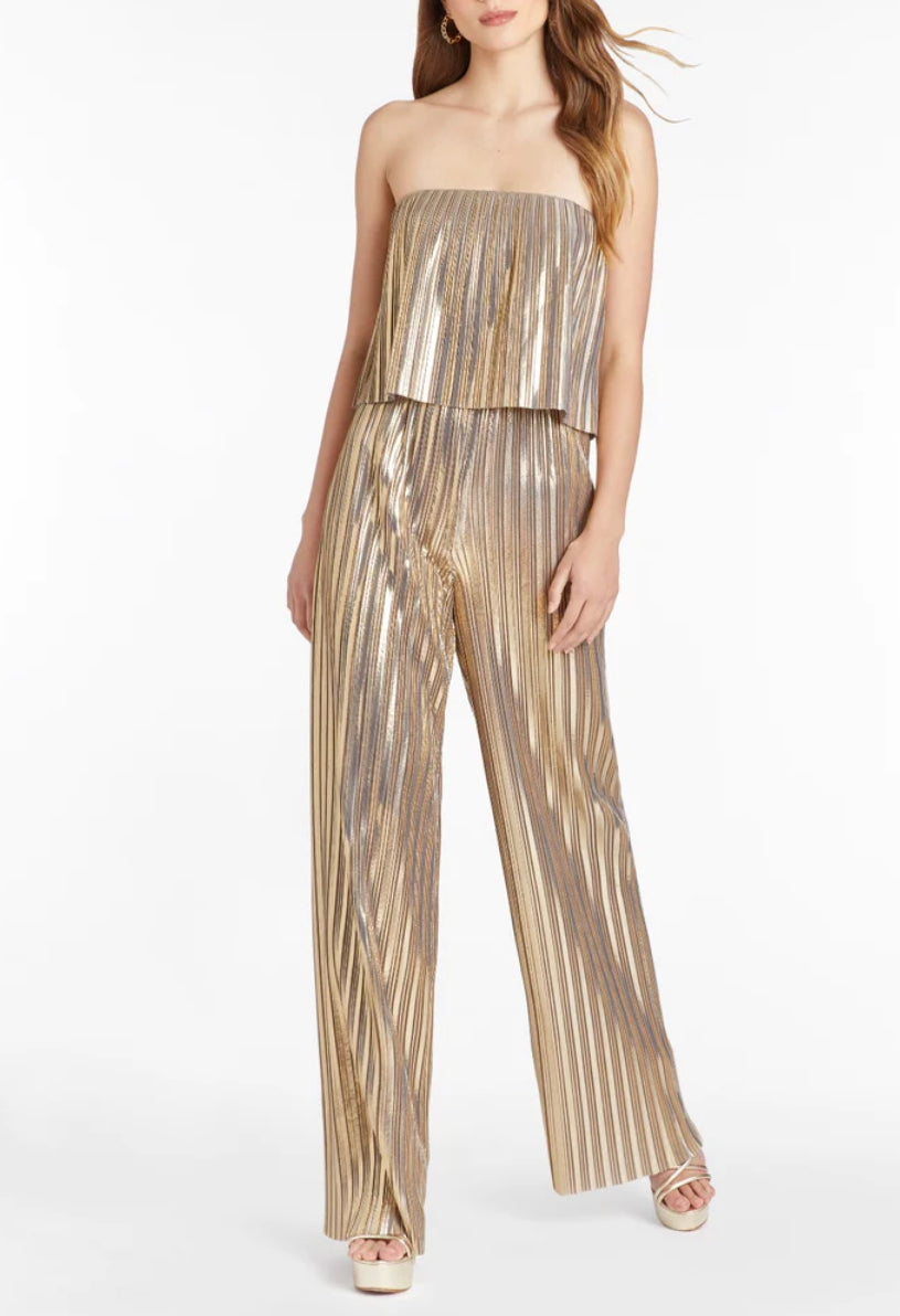 Collina Jumpsuit in Pleats by Amanda Uprichard, gold