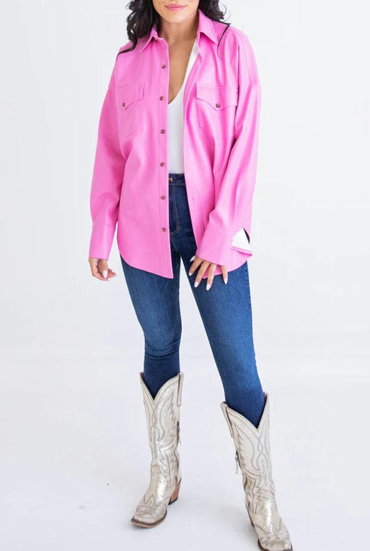 Pink Leather Shacket by Karlie