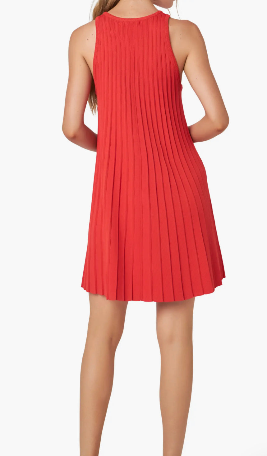 Pleated A-Line Knit Mini Dress in Red