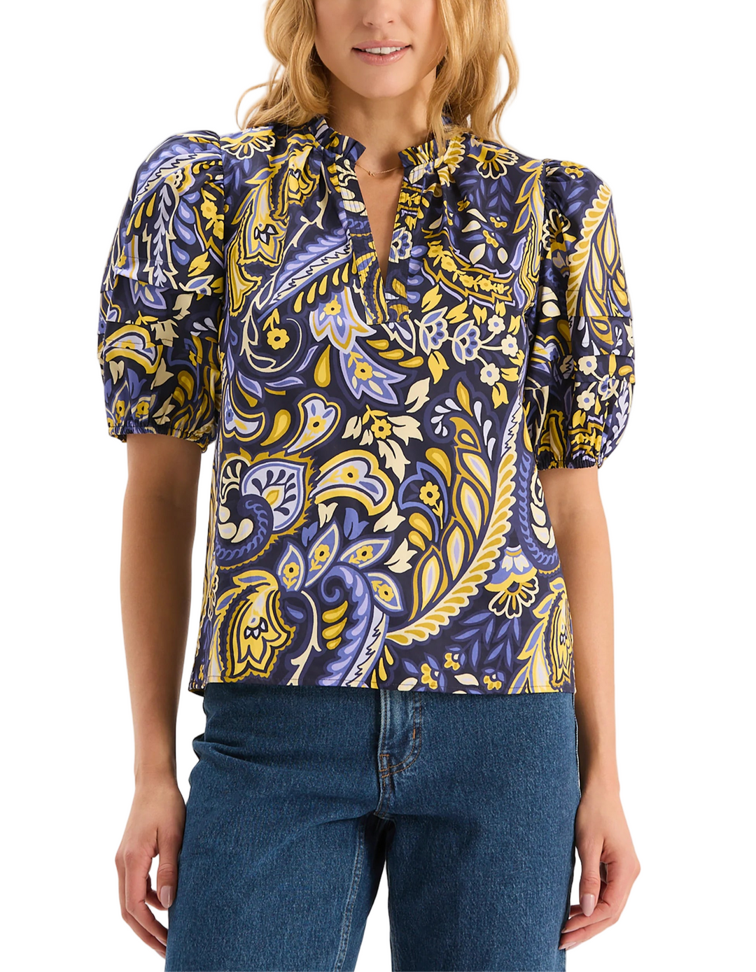 We took our best-selling Jenna Top and brought it back in our exclusive new Sugar Plum Paisley print. With a rounded notch neck and puff sleeves, this cotton blouse will instantly elevate any look.

Notch neckline
Puff sleeves
100% Cotton
Machine wash cold, line dry