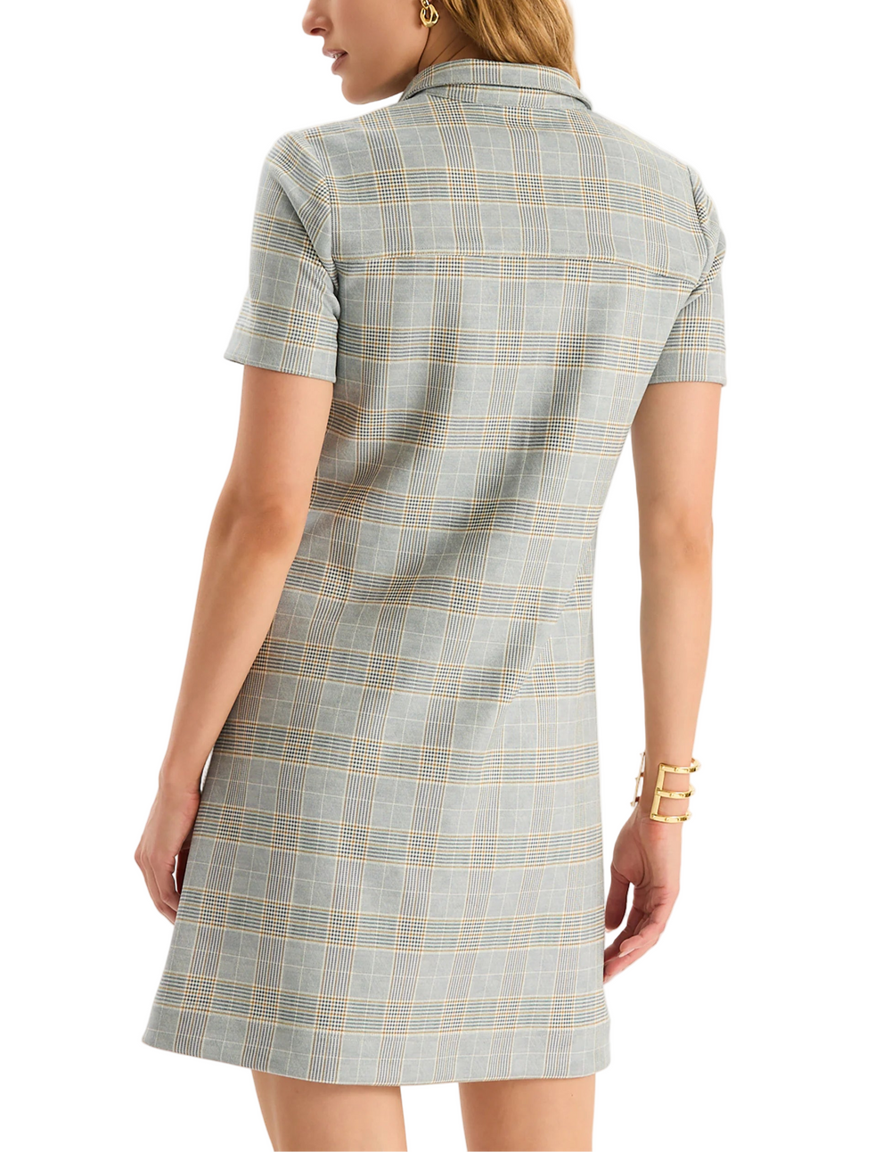 Introducing Casey, the newest addition to our best-selling Knit Girls Collection! This dress blends everyday comfort with classic charm, crafted in a soft knit fabric with an allover plaid pattern. The silhouette features a tailored collar, short sleeves, and front pocket detailing for a polished finish.

Polo collar with half-button placket
Short sleeves
Shell: 94% Polyester, 6% Spandex
Shell: 100% Cotton
Machine wash cold, lay flat to dry