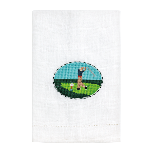 White Golf Needlepoint Tea Towel - Pickering Boxwood