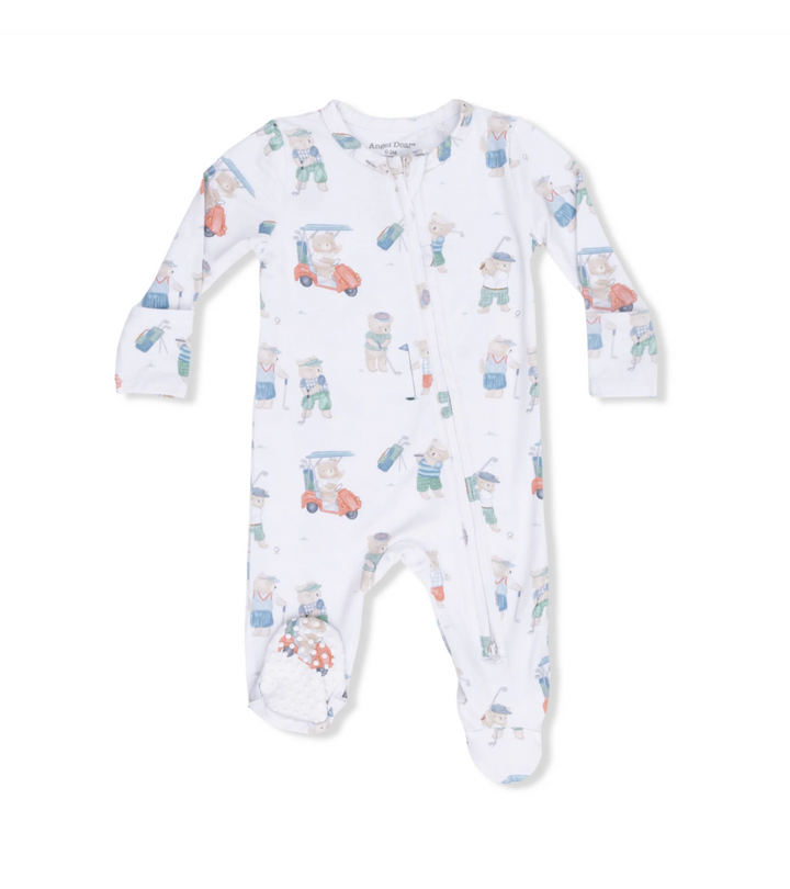 Baby onesie with Golfing Teddy bears on a white background